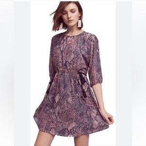 Floreat Purple Snakeskin Peasant Mini Dress| Size M